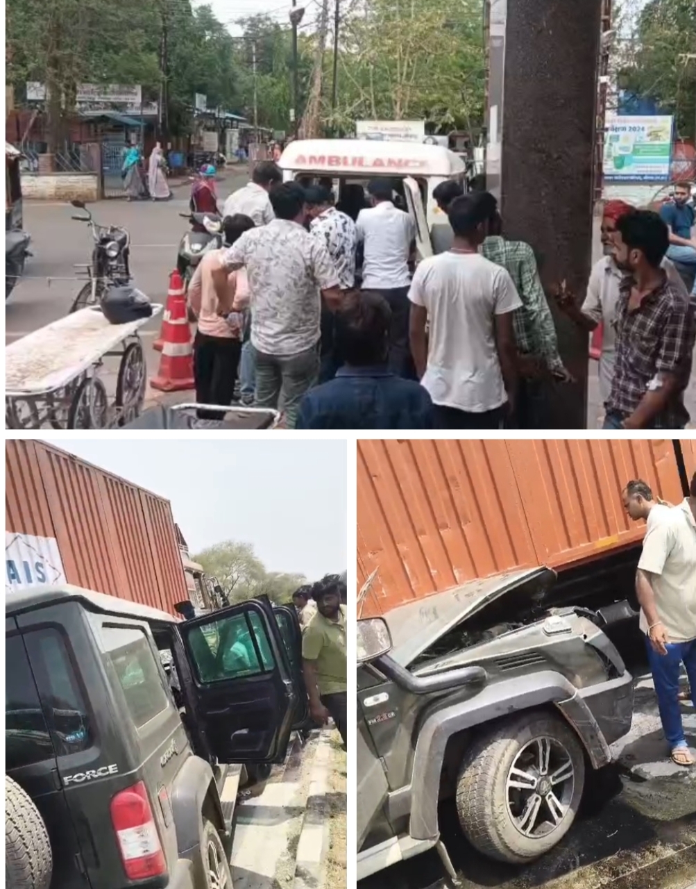 टेस्ट ड्राइव पर निकली कार हुई हादसे का शिकार, कंटेनर की टक्कर से दो गंभीर घायल