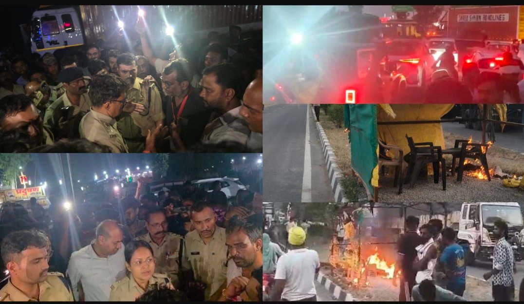 नयागांव आरटीओ बैरियर पर बवाल: चालक से मारपीट के बाद भड़का आक्रोश, अवैध वसूली के आरोपों पर चक्काजाम, गुमटी में आगजनी,नीमच-मऊ मार्ग पर वाहनों की लगी लंबी कतारें, एसपी राजेश व्यास सहित अधिकारी मौके पर पहुंचे कार्रवाई के आश्वासन के बाद खुला जाम